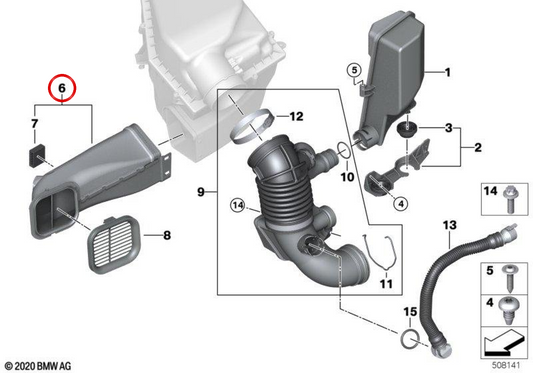 Conducto de admisión OEM 13718577168 para BMW G30, G31, G11, G12. Original BMW.