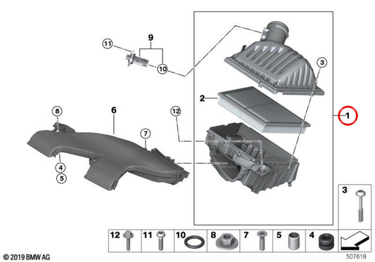 Silenciador de admissão OEM 13719488927 para BMW F56. BMW genuíno.