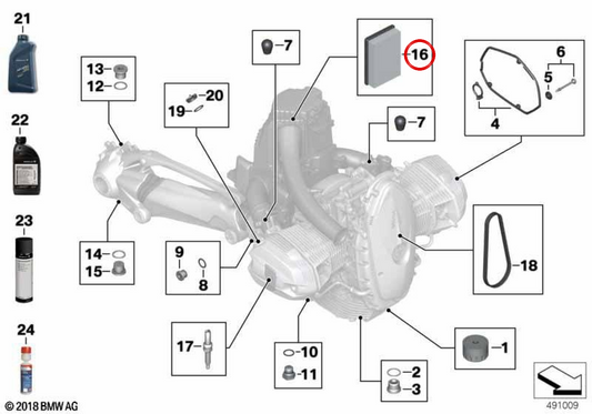 OEM -Luftfilterelement 13728406673 für BMW R neun Motorräder, r neun Pure, R Ninenet Scrambler, R Ninenet Urban G/s. Originaler BMW Motorrad.