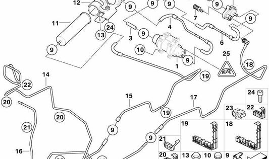 Rear fuel return line for BMW E53 (OEM 16127175089). Original BMW.