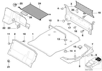 Alfombrilla base maletero delantera OEM 51478165264 para BMW E38 725tds, 728i (todos los modelos compatibles). Original BMW.