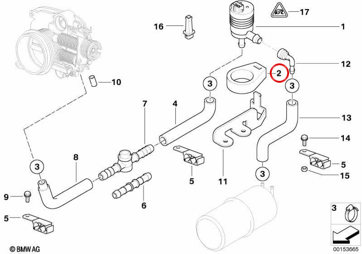 Soporte de válvula de ventilación del tanque OEM 13901433601 para BMW E36, E46, E39, E60, E61, E38, E65, E66, E83, E53, Z3, E85, E86, E52. Original BMW.