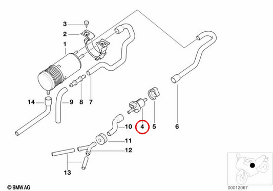 Deposito di aerazione valvola OEM 13901465030 per moto BMW R 1200 GS, R 1250 GS, R nineT, S 1000 RR, F 800 GS, C 650 GT, G 310 R... e altro. Originale BMW Motorrad.