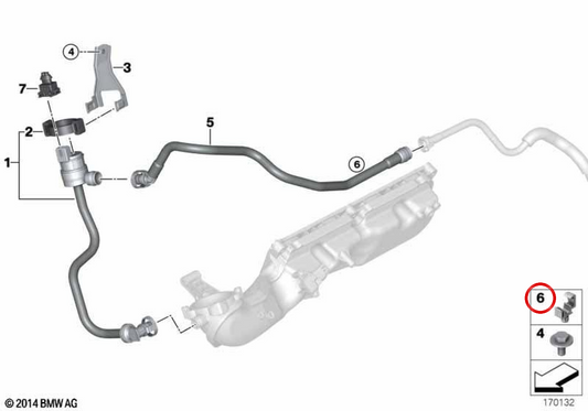 OEM hose support 13907600070 for BMW E70, E71, E72. Original BMW.