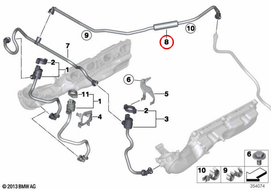 Tubo di ventilazione del deposito OEM 13907636134 per BMW F07, F10, F11, F06, F12, F13, F01, F02. BMW originale.