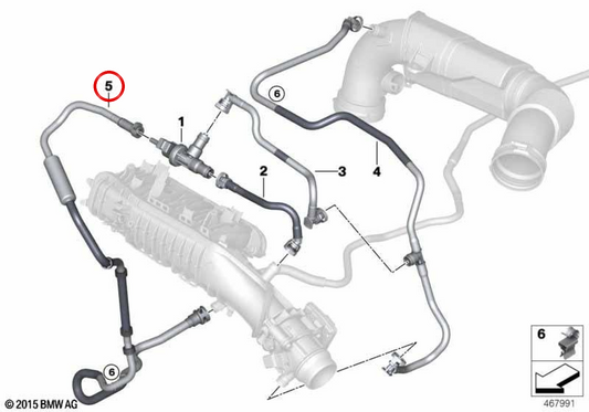 Tubo de ventilación del tanque OEM 13907637293 para BMW F45 y F60. Original BMW.
