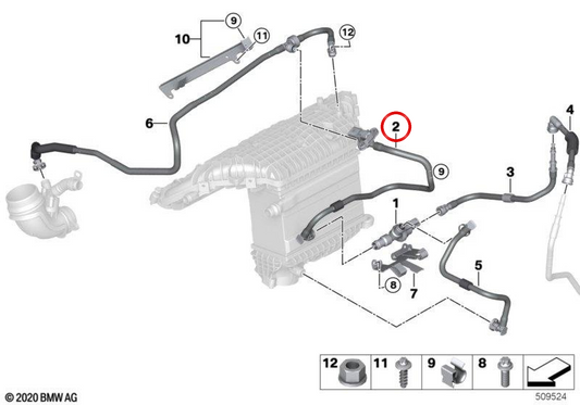 OEM 13908091693 Tubo di ventilazione del sensore di pressione per BMW G87, G80, G81, G82, G83. BMW originale.