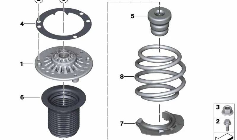 Cojinete de suspensión delantero OEM 31307853702 para BMW F87, F87N, F80, F80N, F82, F82N, F83, F83N. Original BMW.