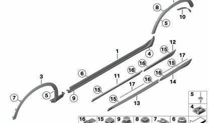 Rechte vordere seitliche Formteile OEM 51137205780 für BMW X3 F25 und BMW X4 F26. Original BMW.