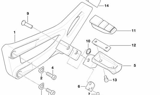 Soporte reposapiés trasero derecho OEM 46712335198 para BMW Motorrad F650GS, F700GS, F800GS, F800GS Adventure, F800R, F800S, F800ST. Pieza original BMW Motorrad.
