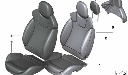 Funda de asiento deportivo Recaro cuero izquierda OEM 52107315535 para MINI R56 LCI, Clubman R55 LCI, Coupé R58, Roadster R59. Original MINI.