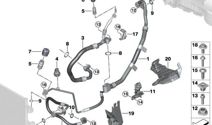 Tubería de aire acondicionado doble OEM 64539458499 para BMW X5 F95, G05 y X6 G06, X7 G07. Compatible con versiones M y M50i. Original BMW.