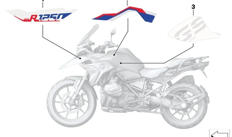 Decoración revestimiento lateral derecho OEM 46819457664 para motos BMW R1250GS, R1200GS (K50). Original BMW Motorrad.