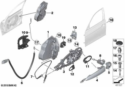 Cavo Bowden per apri della porta anteriore per BMW 3 F30 Series, F31, F35, F80 (OEM 51217259827). BMW originale.