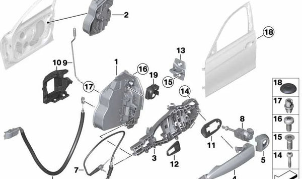 Soporte maneta exterior puerta delantera derecha OEM 51217259830 para BMW F30, F31. Original BMW.