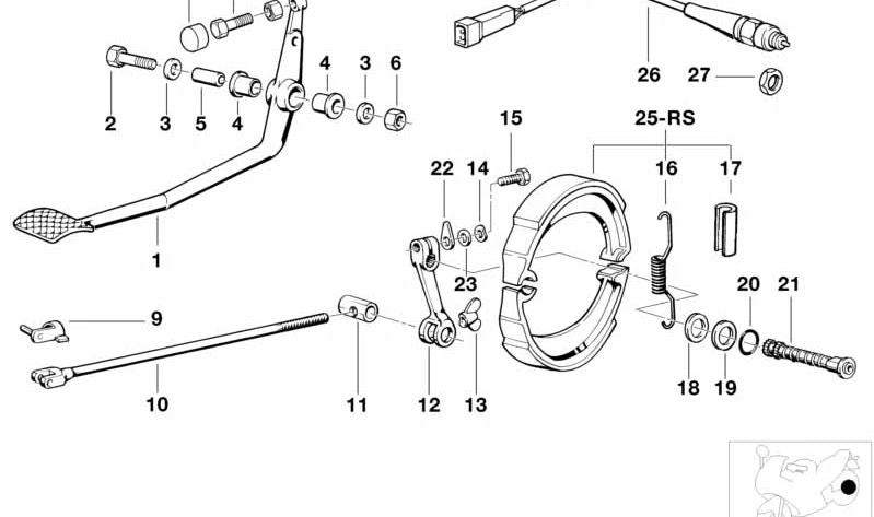 Palanca de freno trasero OEM 35212310896 para BMW Motorrad (Modelos compatibles: R50/5, R60/5, R75/5). Original BMW.