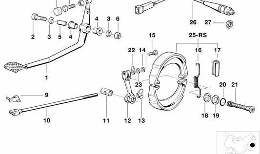 Rear brake lever OEM 35212310896 for BMW Motorrad (Fit models: R50/5, R60/5, R75/5). Original BMW.