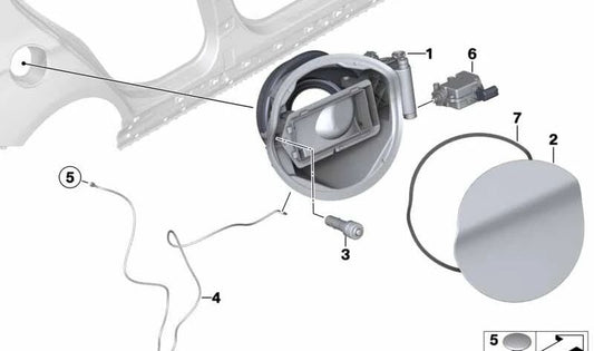 OEM print fuel filling lid 51177270765 for BMW F20, F20N. Original BMW piece.