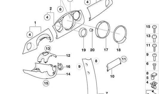 Embellecedor tablero instrumentos central Hot Orange OEM 51459141924 para MINI Cooper R50, R52, R53, Cooper S R50, R52, R53, One R50, R52. Original MINI.