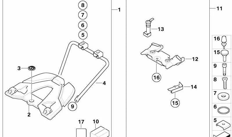 Soporte de fijación Topcase OEM 71607707239 para BMW Motorrad R 1150 RT, R 850 RT, K 1200 GT (K41), K 1200 RS (K41). Original BMW Motorrad.