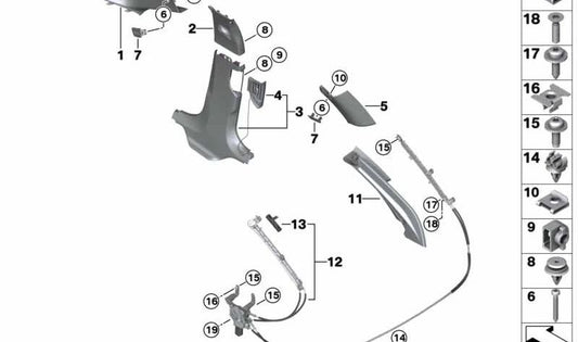 Rechte A-Säule-Abdeckung für BMW 5 G30-Serie, G31, G38 (OEM 51437419698). Original BMW