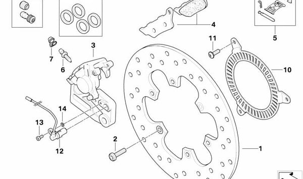 Pinza de freno trasera sin pastillas OEM 34218530065 para BMW Motorrad G 650 GS (GR13) y G 650 GS Sertão (GR13). Original BMW Motorrad.