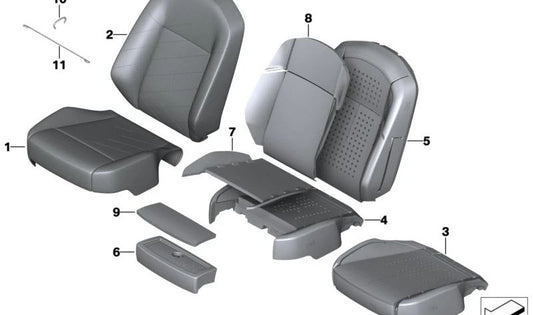 Funda de respaldo asiento comfort en cuero (izquierda) OEM 52105A437F5 para BMW G70. Original BMW.