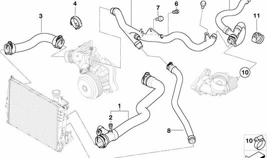 OEM Water Hose 1153249779 für BMW E46 (316i, 318i, 320i, 323i, 325i, 328i, 330i). Original BMW.