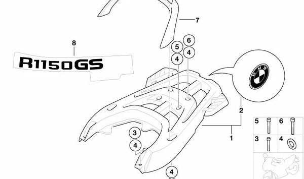 Asidero trasero OEM 46547664392 para motos BMW R1150GS Adventure (R21). Original BMW Motorrad.