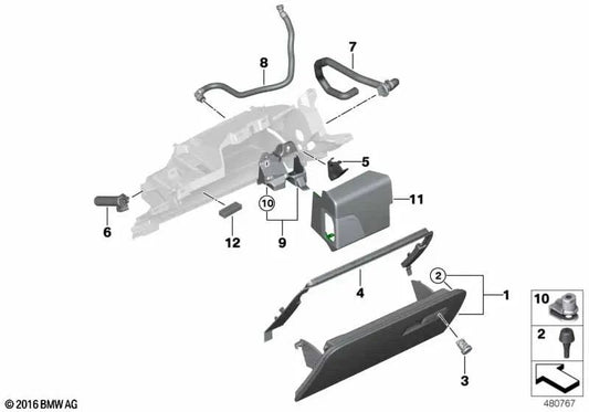Glove box lid for BMW F90, G30, G31, G32 (OEM 51169378570). Genuine BMW