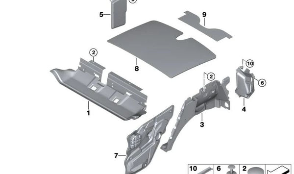 Aislamiento acústico puerta trasera derecha para BMW X6 E71, E72 (OEM 51487355624). Original BMW