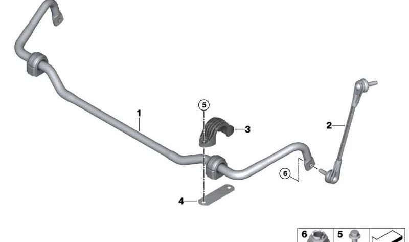 Barra estabilizadora delantera con silentblocks OEM 31305A52D39 para BMW G42, G20N, G21, G21N, G22, G22N, G23, G23N, G26, G26N. Pieza original BMW.