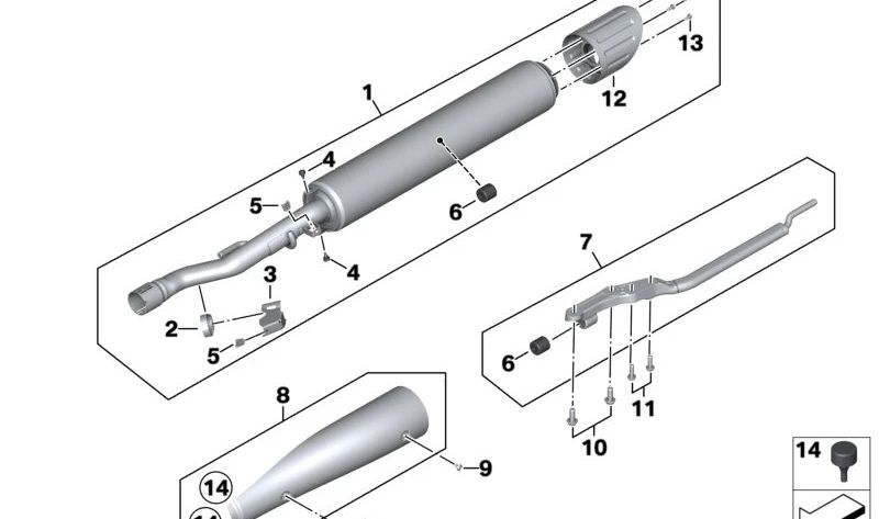 Soporte silenciador final izquierdo OEM 18518413959 para motos BMW R 18, R 18 Classic (K34). Original BMW Motorrad.