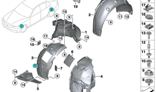 Cubierta interior derecha trasera OEM 51717347652 para BMW F20, F21, F22, F23, F30, F31, F34, F32, F33, F36. Original BMW.