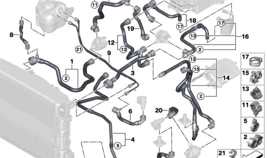 Tubo para bomba eléctrica de refrigerante OEM 17128477900 para BMW G26E, G26F. Pieza original BMW.