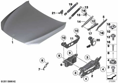 Soporte amortiguador de gas izquierdo para BMW Serie 7 F01, F01N, F02, F02N, F04 (OEM 51237201279). Original BMW.
