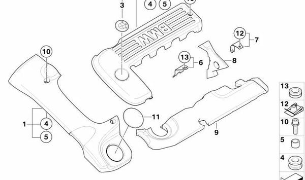 Cubierta acústica del motor OEM 11142249785 para BMW E39, E38, E53. Original BMW.