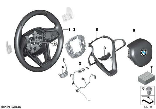 Ledersportlenkrad mit Wechselpaletten für die BMW 5 G30 -Serie, G31, G38, 6 G32 -Serie, 7 G11 -Serie, G12, Serie 8 G14, G15, G16 (OEM 32306871732). Original BMW