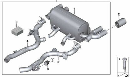 Kit de fijación escape M Performance OEM 18302409610 para BMW F87 M2, F80 M3, F82/F83 M4. Compatible con motores S55. Original BMW.
