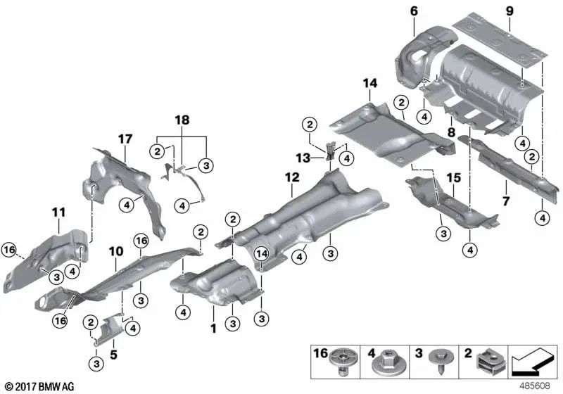Rear left silencer heat insulation for BMW 5 Series F90, G30, G31, G38; 6 Series G32 (OEM 51487340823). Original BMW