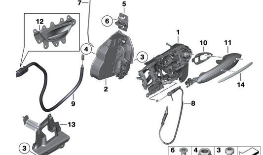 Maneta interior puerta delantera izquierda negra OEM 51217216661 para BMW F07, F07N. Recambio original BMW.