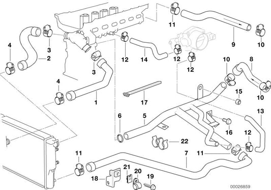 Tubo de refrigeración previo válvula agua OEM 64218391117 para BMW E38 728i (todos los modelos compatibles). Original BMW.