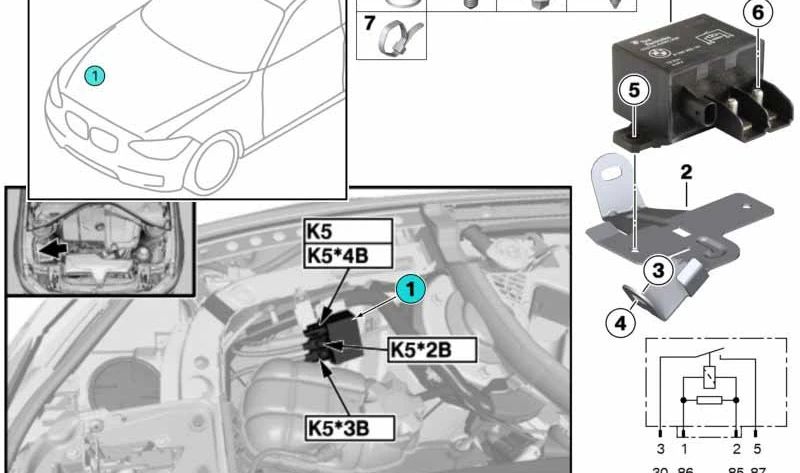 Soporte Relé Ventilador para BMW Serie 1 F20N, F21N, Serie 2 F22, F23, F87, Serie 3 F30, F31, F34, Serie 4 F32, F33, F36, Serie 7 G11, G12, G70 (OEM 61139229908). Original BMW