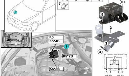 Soporte Relé Ventilador para BMW Serie 1 F20N, F21N, Serie 2 F22, F23, F87, Serie 3 F30, F31, F34, Serie 4 F32, F33, F36, Serie 7 G11, G12, G70 (OEM 61139229908). Original BMW