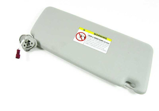 Visera parasol con espejo y luz izquierda OEM 51168242555 para BMW E38 y E39. Color gris claro. Original BMW.