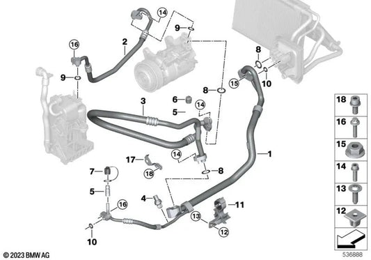 Tubo de pressão do compressor-condesador para BMW G01, G01N, G02, G02N (OEM 64539476309). BMW original