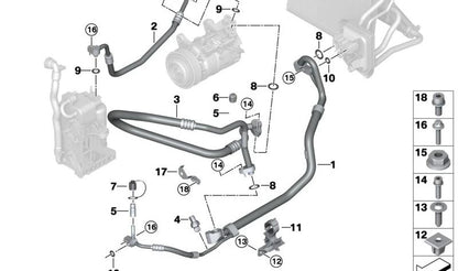 Tubería de alta presión del compresor al condensador OEM 64539868421 para BMW X3 {G01, G01N, G08, G08N} y X4 {G02, G02N}. Recambio original BMW.