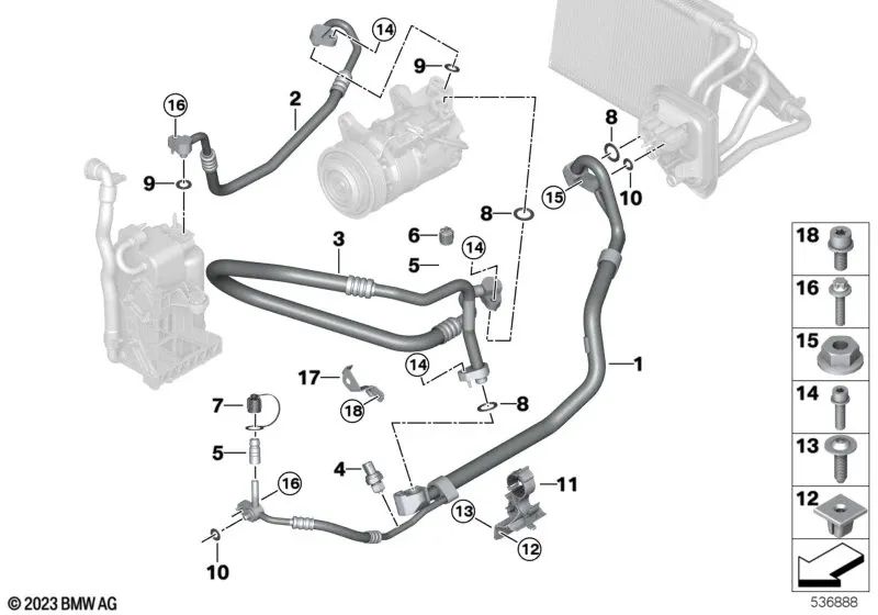 Suction pipe Evaporator-Compressor for BMW X3 G01, G01N, X4 G02, G02N (OEM 64539476313). Original BMW
