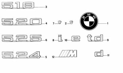 Letra "E" del emblema trasero OEM 51141916138 para BMW E30 y E28. Pieza original para restaurar insignias originales en modelos clásicos. Original BMW.
