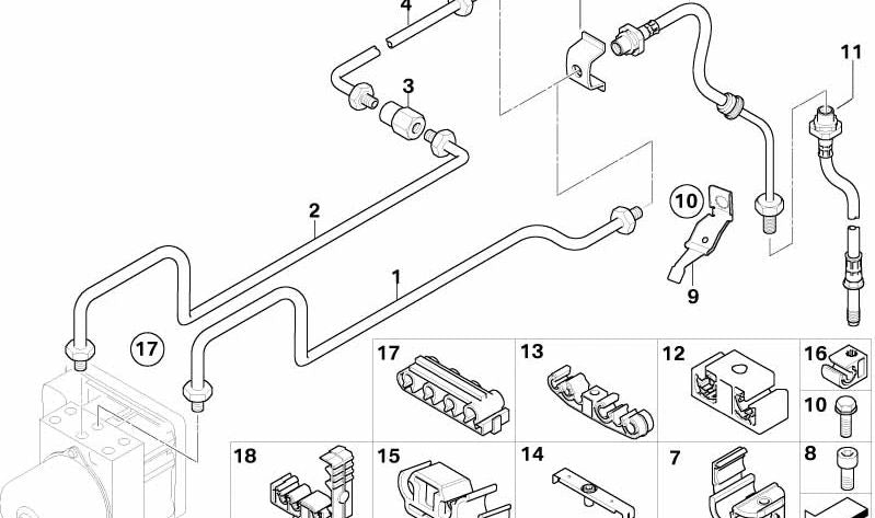 Tubo de freno trasero OEM 34326757723 para BMW Z4 E85. Original BMW.